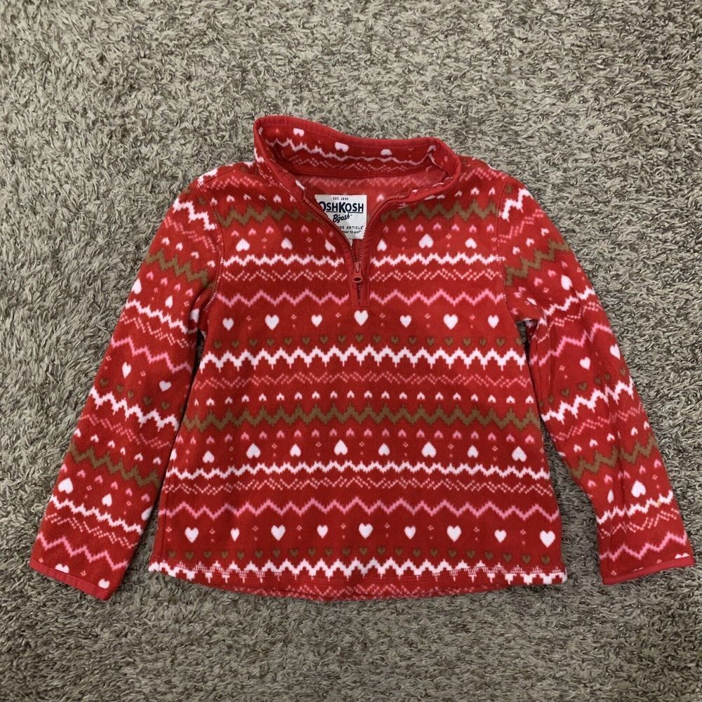Osh Kosh Kids Girls Red Long Sleeve 1/4 Zip Fleece Pullover Size 4T